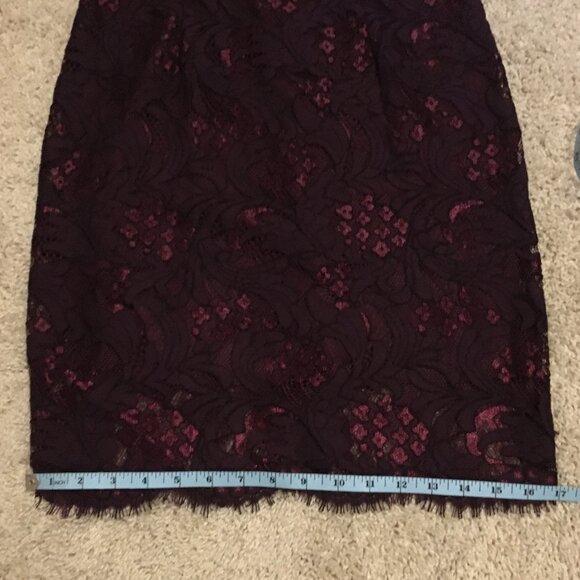 SEARS Fancy and Elegant Dark Burgundy Cotton Lace Mockneck Dress - Picture 15 of 16